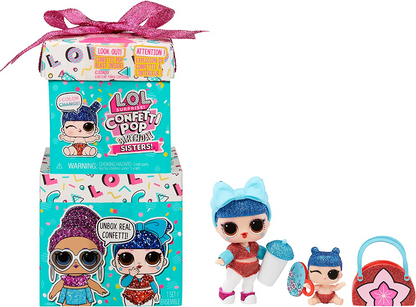 Jajaja ¡Sorpresa! Confetti Pop Birthday Sisters - Muñecas Lil Sister coleccionables de edición limitada con 10 sorpresas en caja de regalo - Incluye moda y accesorios - Gran regalo para niñas a partir de 4 años