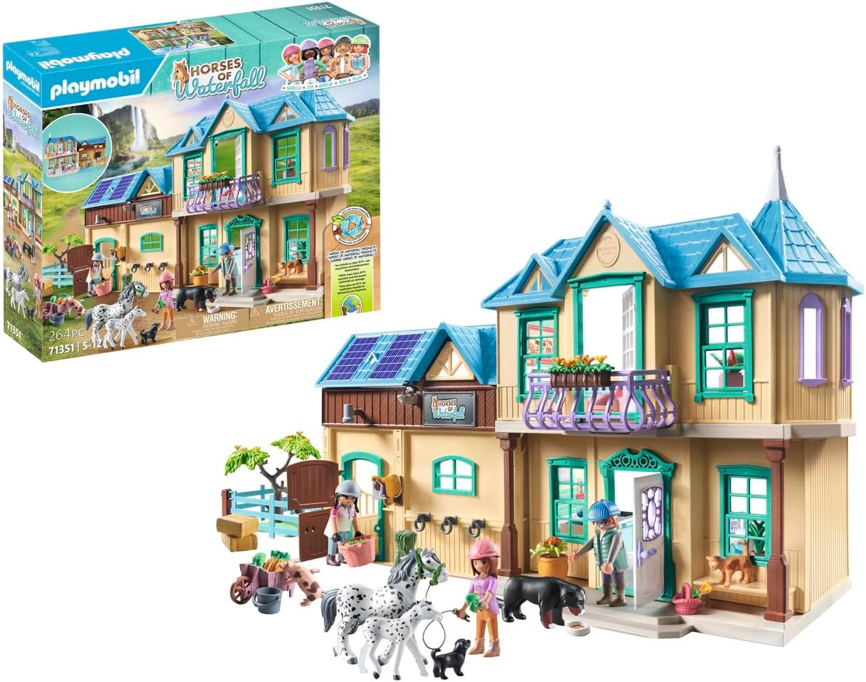 Playmobil 71351 Horses of Waterfall - Waterfall Ranch, paraíso mágico de cachoeira para amantes de cavalos, encenação divertida e imaginativa, conjuntos de jogos sustentáveis adequados para crianças de 5 anos ou mais