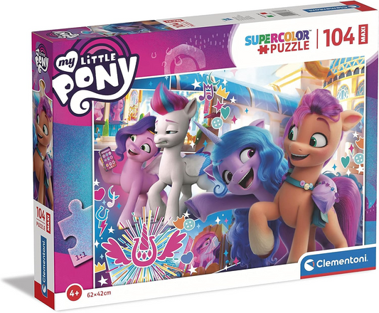 Clementoni 23764 My Little Pony Maxi Puzzle 104pcs Supercolor Pony-104 Peças-Quebra-cabeça para crianças de 4 anos, Multicolor, Médio