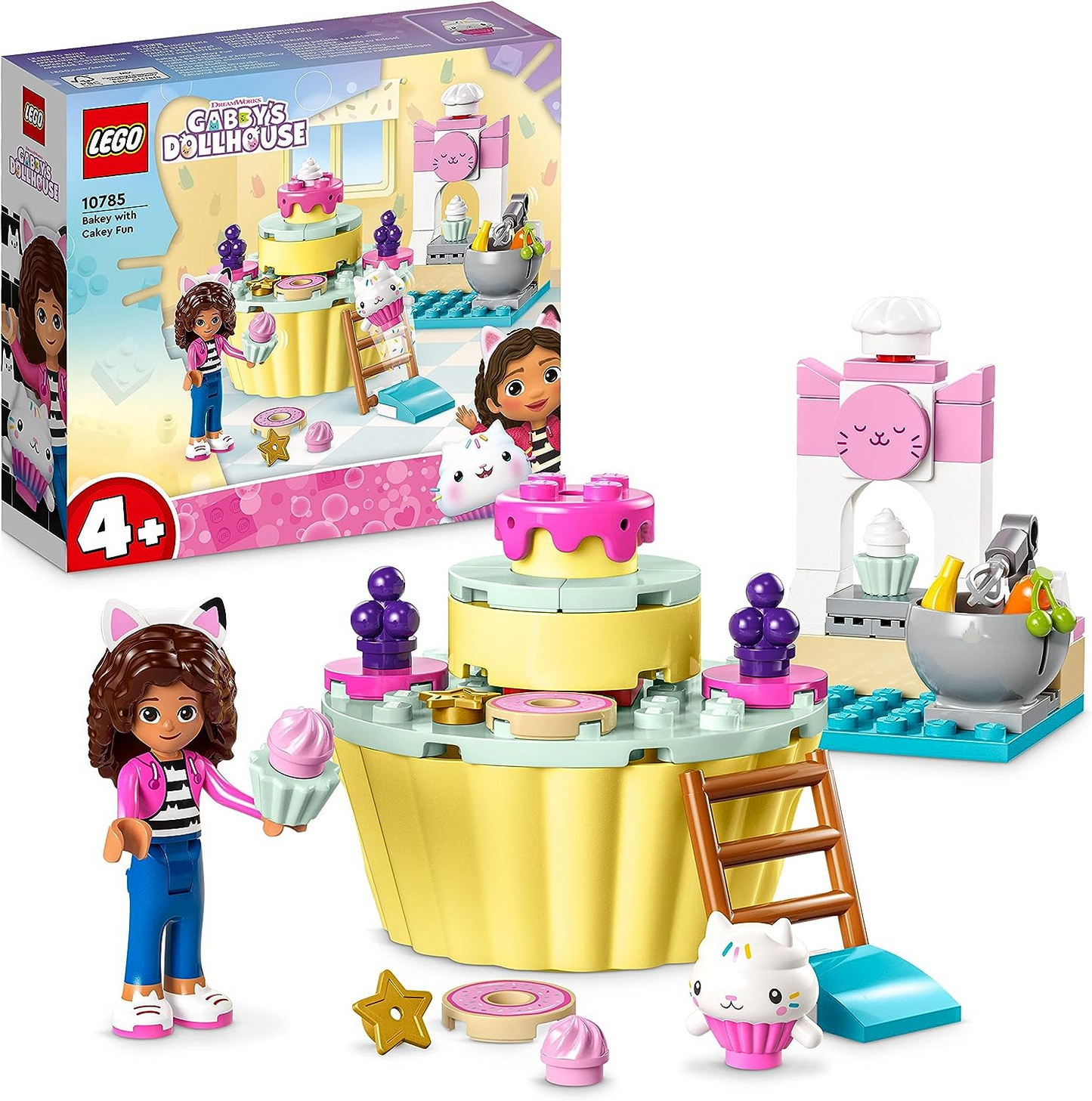 LEGO 10785 Gabby's Dollhouse Bakey com Cakey Fun Toy com Gabby e Cakey Cat Figures, conjunto de cozinha com cupcake para decorar e acessórios, brinquedos para meninas e meninos com mais de 4 anos, ideia de presente de aniversário