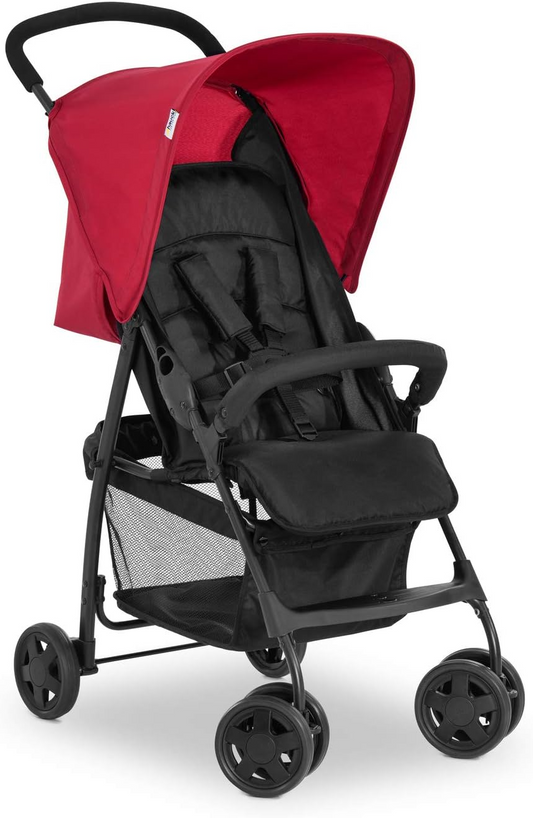 Hauck Cochecito deportivo ligero, plegable compacto, totalmente reclinable, posición horizontal desde el nacimiento, cesta de compra XL, capota para el sol, hasta 18 kg (rojo)