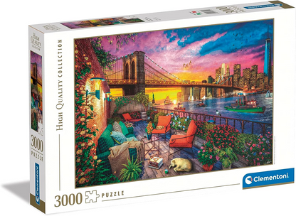 Clementoni 33552 Coleção Manhattan Balcony Sunset 3000 peças, quebra-cabeça para adultos feito na Itália, multicolorido