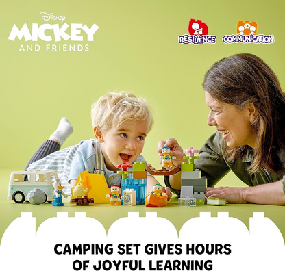 LEGO 10997 DUPLO Disney Mickey e amigos conjunto de aventura de acampamento com brinquedo de carro campervan, canoa e figura de margarida, presente para crianças de 2 anos ou mais, meninas, meninos