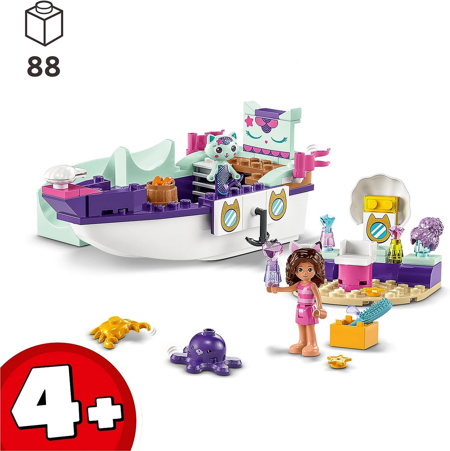 LEGO 10786 Gabby's Dollhouse Gabby & MerCat's Ship & Spa Boat Toy com salão de beleza, bonecos e acessórios, Playset para meninas, meninos, crianças de 4 anos ou mais