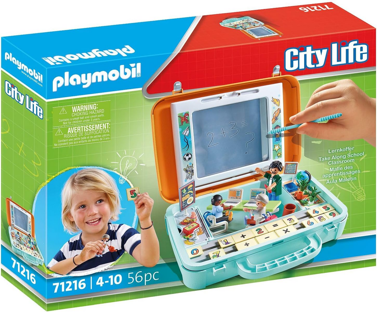 Playmobil 71216 City Life Take Along School Sala de aula, estojo de aprendizagem para crianças de 4 anos ou