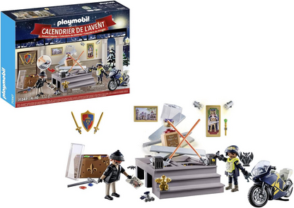 Playmobil 71347 Calendário do Advento - Roubo do Museu da Polícia, Contagem regressiva para o Natal, Inclui 24 portas para abrir todos os dias de dezembro, brinquedo de Natal para crianças a partir de 4 anos