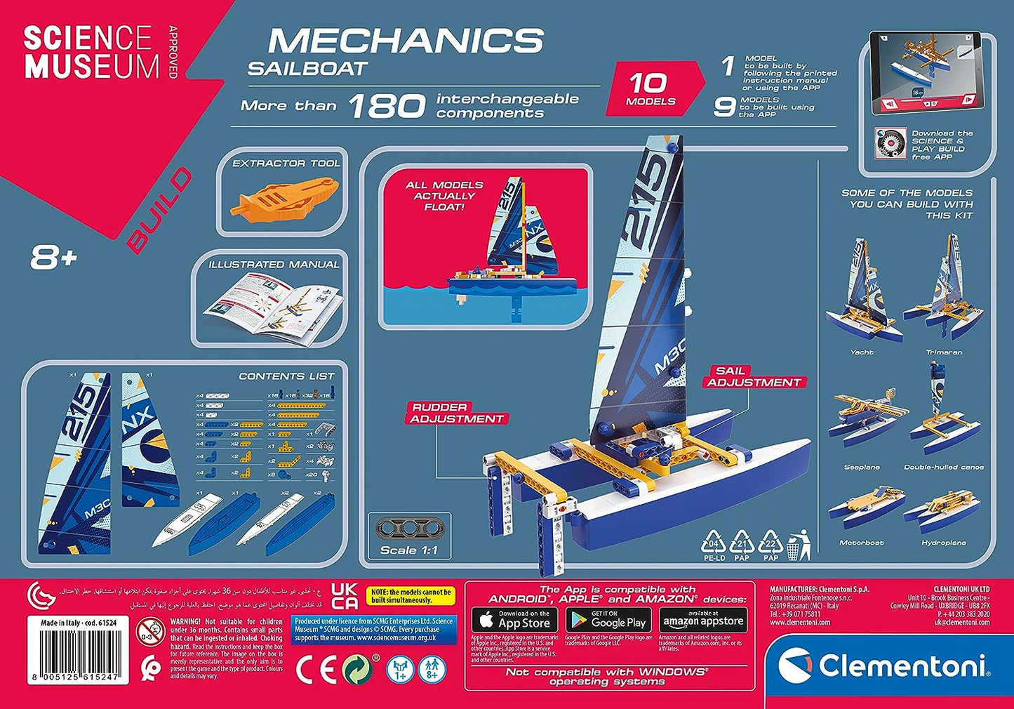 Clementoni 61375 Science Museum Juego de construcción de equipos mecánicos y agrícolas, kit de ciencia para niños a partir de 8 años, juguetes STEM, versión en inglés fabricado en Italia, multicolor