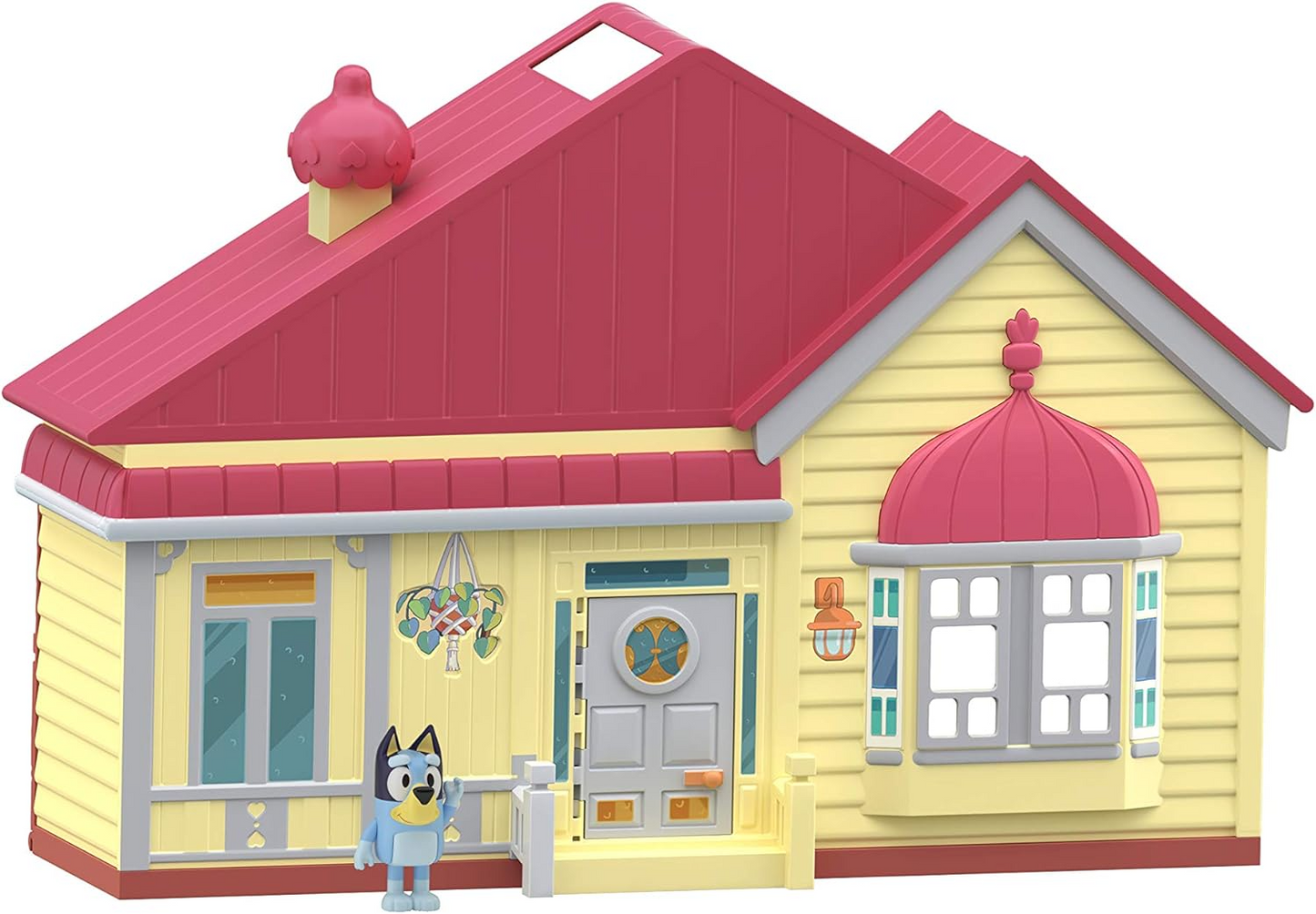 Bluey Conjunto de jogos para casa da família Heeler: 1 boneco de ação colecionável oficial, grande conjunto de brinquedos para teatro, 4 quartos, acessórios para móveis e pátio suspenso