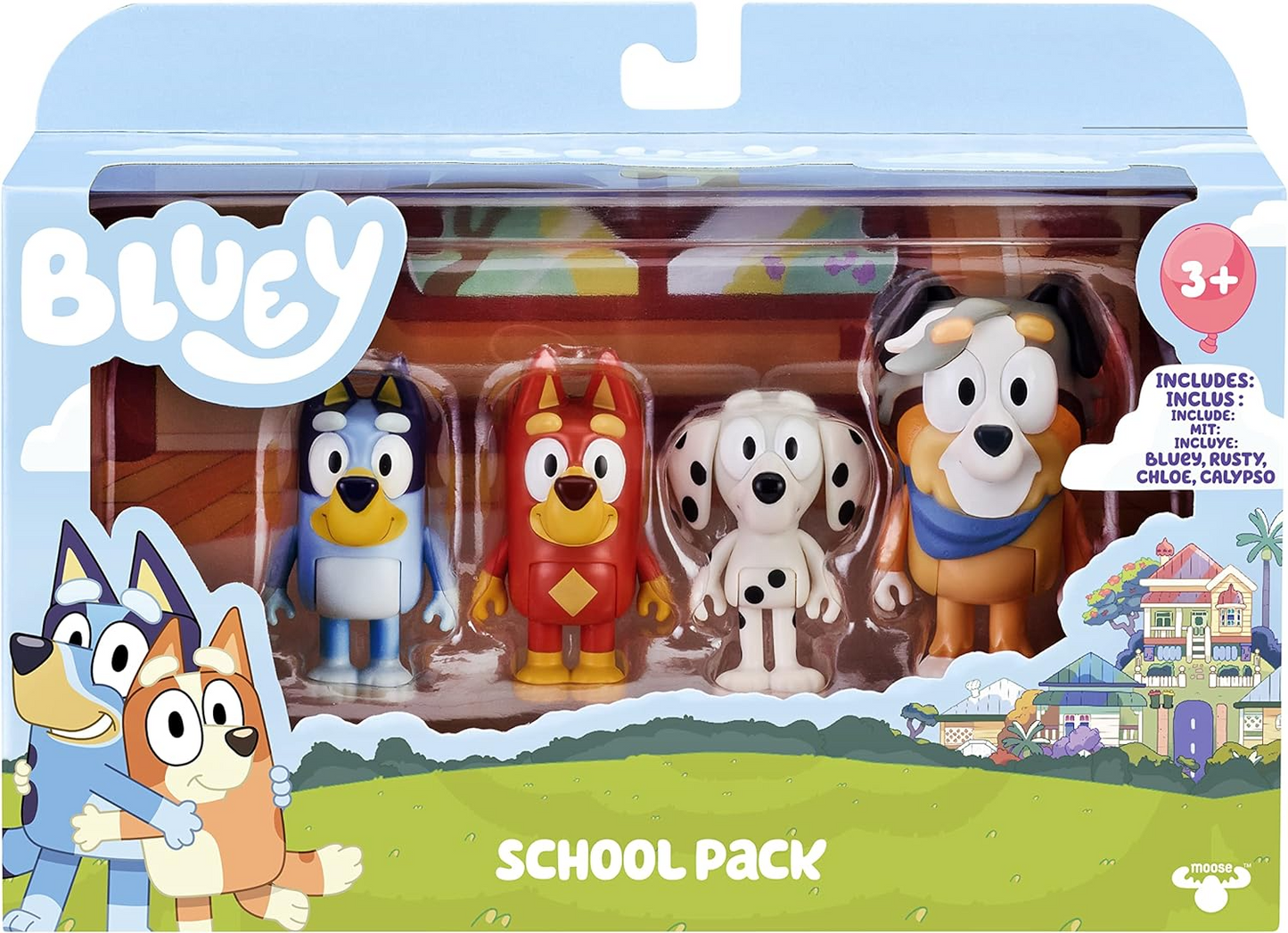 Bluey Pacote de 4 colegas de escola; Figuras de ação colecionáveis oficiais do Bluey de 2,5 a 3 polegadas, incluindo Jack, Pretzel e Mackenzie com seus próprios acessórios para lancheira