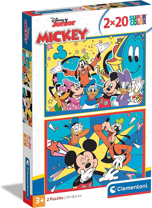 Clementoni 24791 2x20pcs Supercolor Disney Mickey-2 x 20 peças de quebra-cabeça para crianças de 3 anos, multicolorido, médio