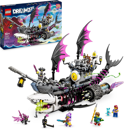 LEGO  71469 DREAMZzz Nightmare Shark Ship Set, Construa um Brinquedo de Navio Pirata de 2 Formas, Kit de Construção de Modelo de Barco dos Sonhos com Minifiguras Mateo, Izzie, Nova e Nightmare King, Brinquedos para Crianças, Meninas, Meninos