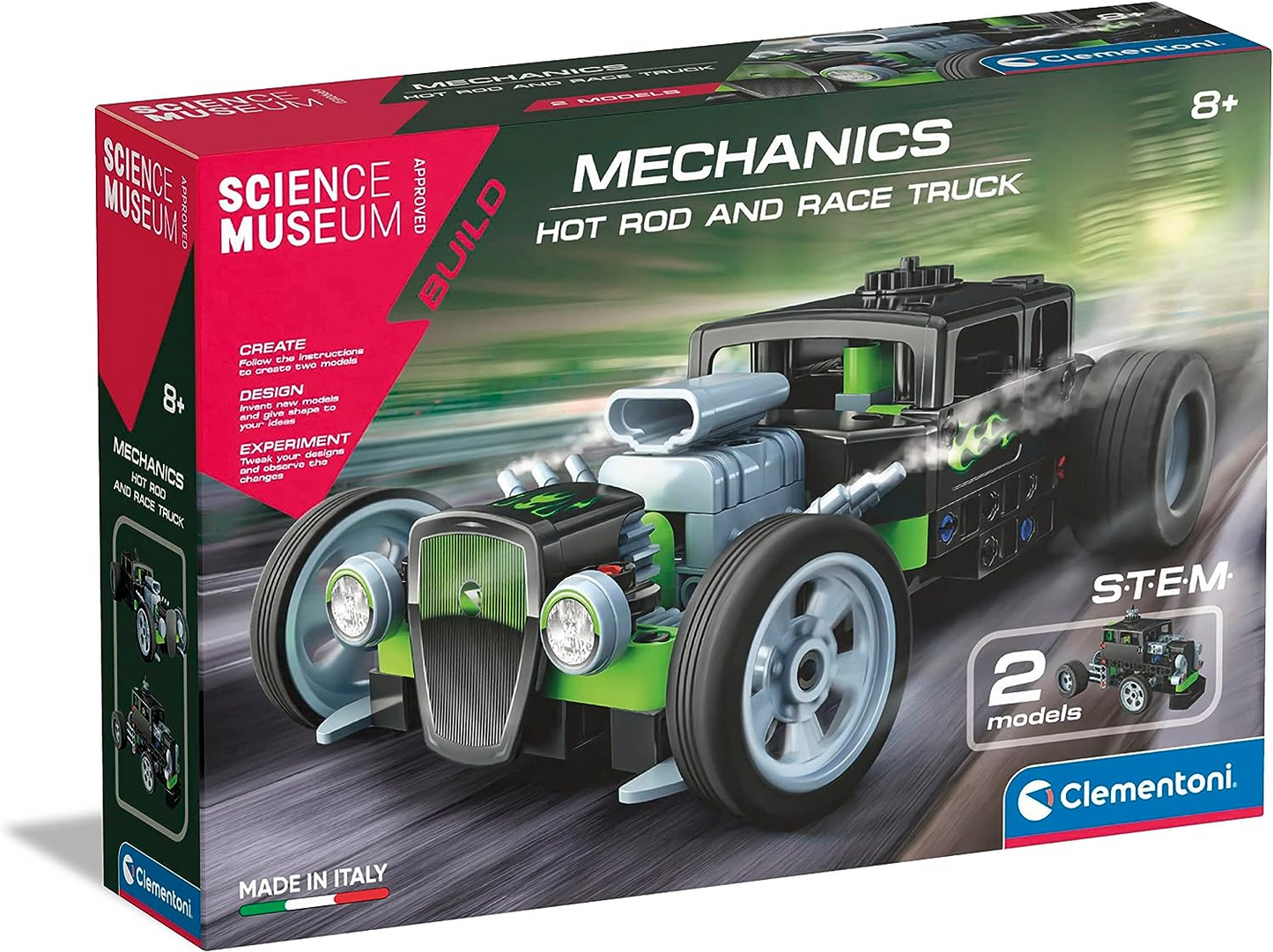 Clementoni 61382 Science Museum Mechanics-Juego de construcción de buggy y cuádruple, kit de ciencia para niños de 8 años, juguetes STEM, versión en inglés, fabricado en Italia, multicolor