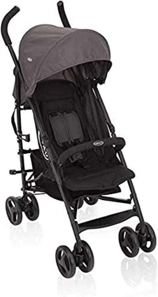 Cochecito compacto Graco TravelLite: adecuado desde el nacimiento hasta aprox. 3 años (15 kg), peso ligero de sólo 7 kg, estilo negro/gris