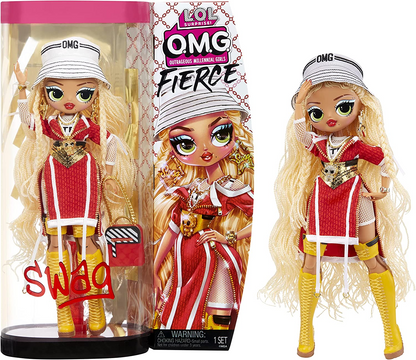 Jajaja ¡Sorpresa! OMG Fierce Fashion Doll - SWAG - Muñeca de moda de 11,5"/29 cm con 15 sorpresas - Incluye trajes de moda, accesorios y soporte para muñecas - Coleccionable - Para niños a partir de 3 años