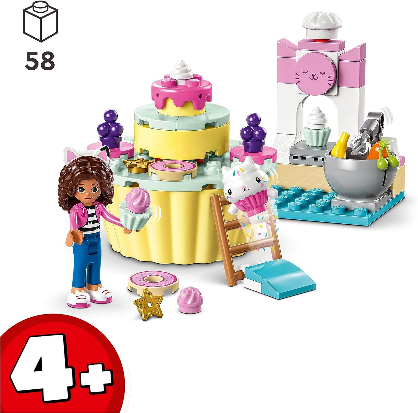 LEGO 10785 Gabby's Dollhouse Bakey com Cakey Fun Toy com Gabby e Cakey Cat Figures, conjunto de cozinha com cupcake para decorar e acessórios, brinquedos para meninas e meninos com mais de 4 anos, ideia de presente de aniversário