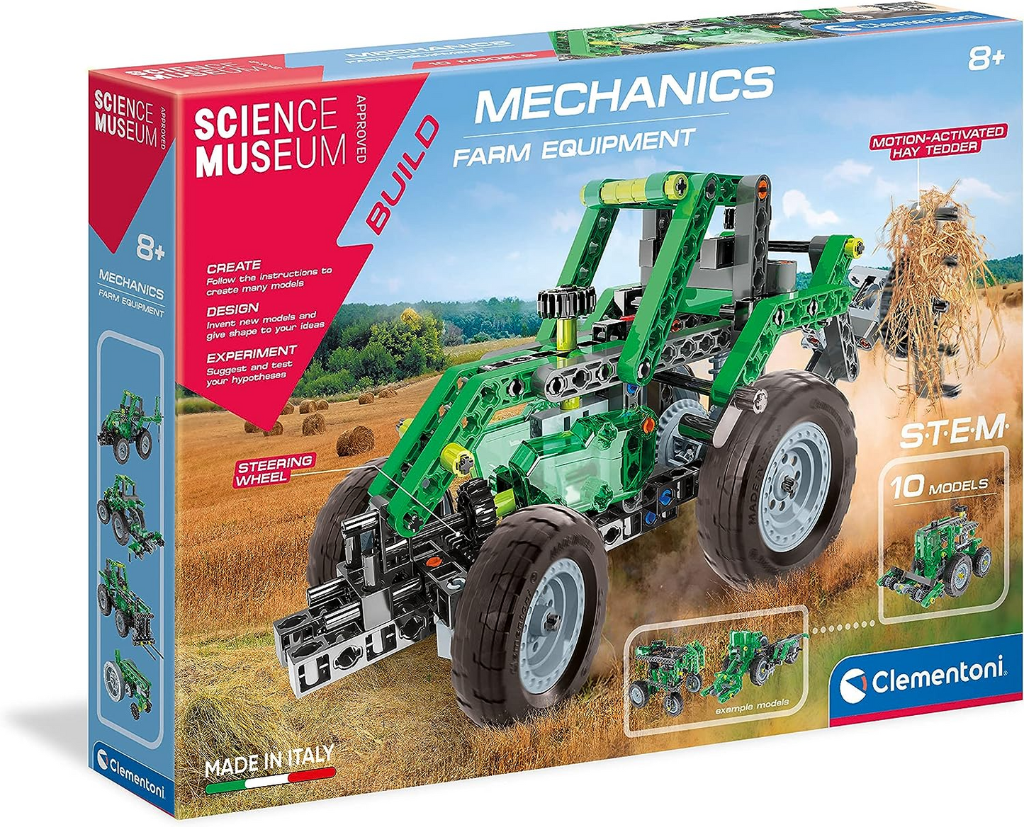 Clementoni 61375 Science Museum Juego de construcción de equipos mecánicos y agrícolas, kit de ciencia para niños a partir de 8 años, juguetes STEM, versión en inglés fabricado en Italia, multicolor