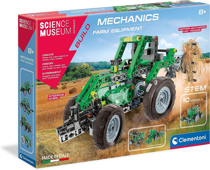 Clementoni 61375 Science Museum Juego de construcción de equipos mecánicos y agrícolas, kit de ciencia para niños a partir de 8 años, juguetes STEM, versión en inglés fabricado en Italia, multicolor