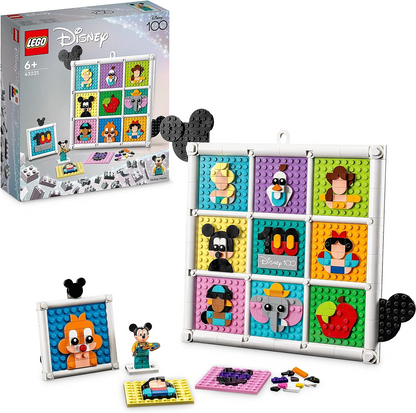 LEGO 43221 Disney 100 anos de ícones de animação da Disney, conjunto de arte de parede de personagens, 72 designs de mosaico divertidos para criar, inclui minifigura exclusiva do artista do Mickey Mouse, brinquedo para crianças