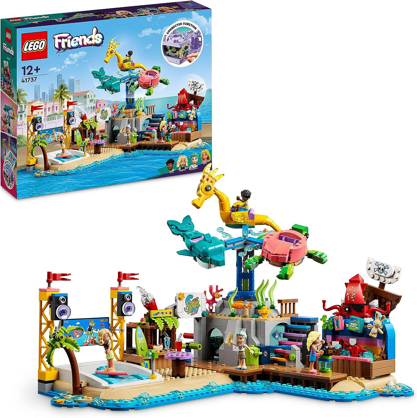 LEGO 41737 Friends Beach Amusement Park, Fun Fair Advanced Building Set com Elementos Técnicos, Golfinho, Tartaruga, Cavalo Marinho Carrossel e Máquina de Ondas, Brinquedo para Crianças 12 Plus e Adolescentes