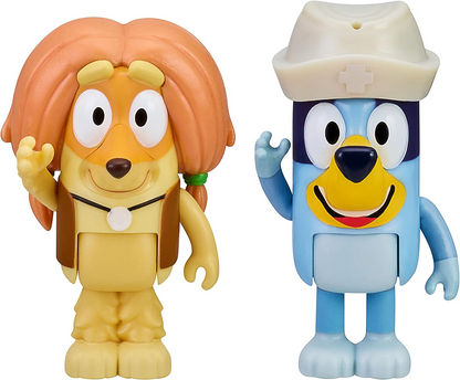 Bluey  Conjunto oficial de personagens colecionáveis do Queens com 2 figuras apresentando Bluey e Bingo com capa Queen Rainbow e acessórios de coroa