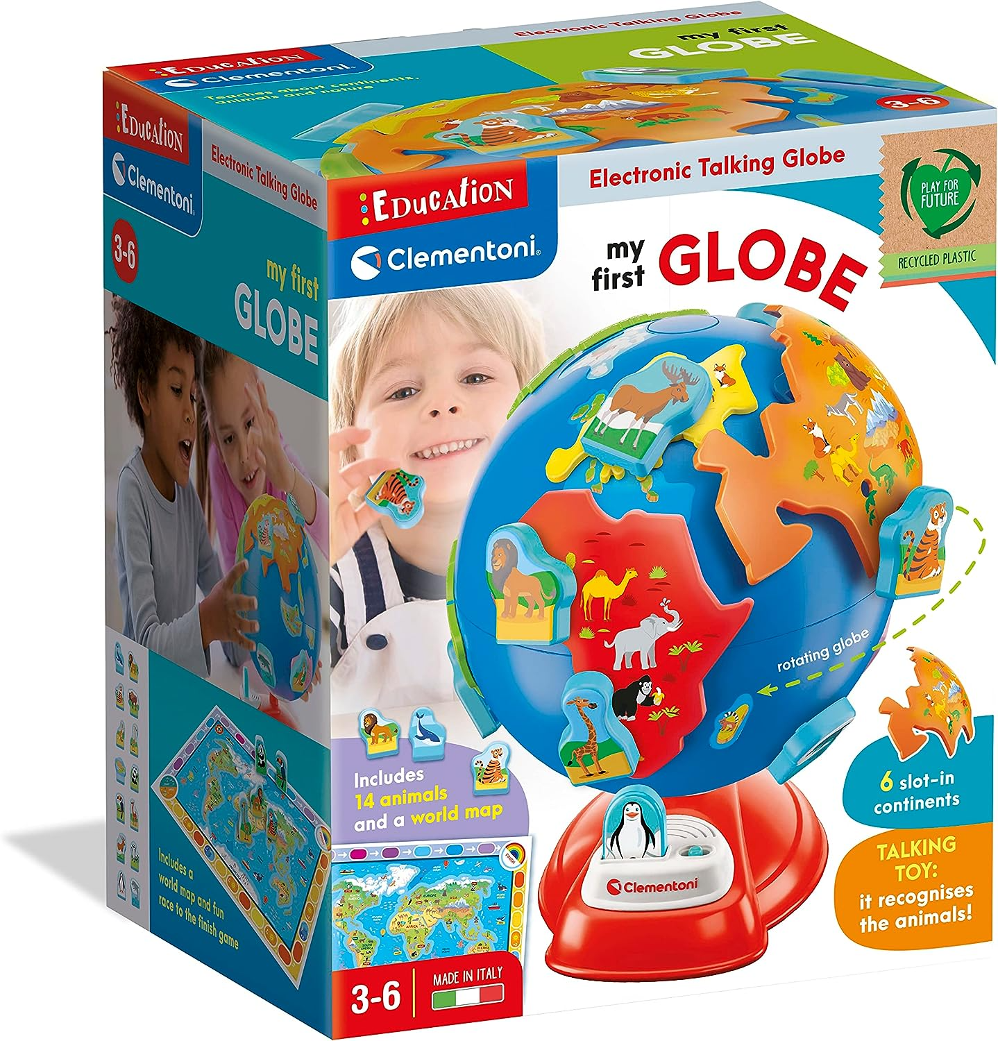 Clementoni 61366 First Interactive Digital Children Age 3, brinquedos educativos, globos do mundo, versão em inglês feito na Itália, multicolorido