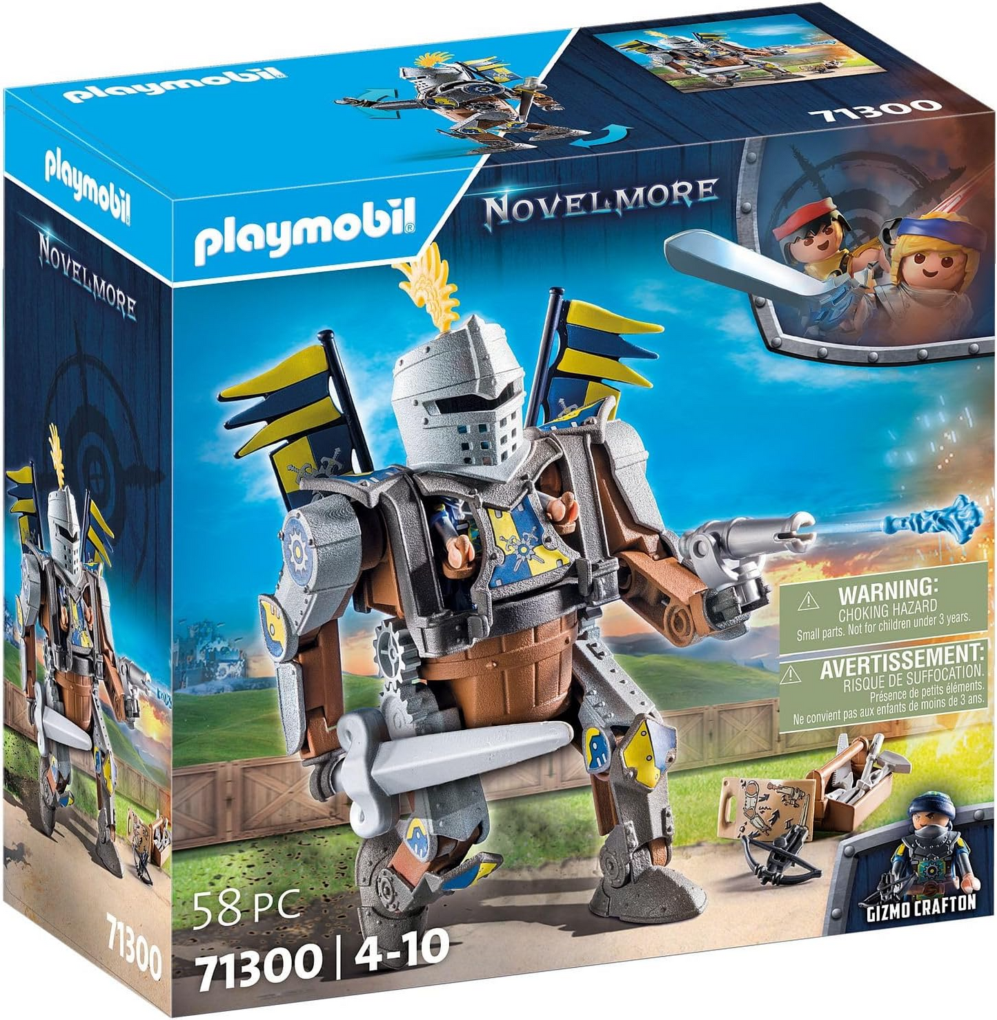 Playmobil  71300 Novelmore - Robô de Combate, Cavaleiro Gizmo Crafton e seu forte robô de combate, torneio, castelo medieval, brinquedo de cavaleiros, dramatização divertida e imaginativa, conjunto de jogos adequado para crianças de 4 anos ou mais