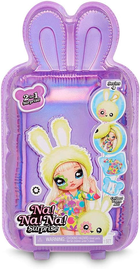 Na ! Na ! Na ! Surprise ! Boneca Pom 2 em 1 com Peluche de 10 cm e Boneca de Pelúcia de 20 cm Chaveiro e Roupas da Moda, Modelos Aleatórios para Colecionar (Série 4), Brinquedo para Crianças a partir de 3 Anos, NAA16 Anos,