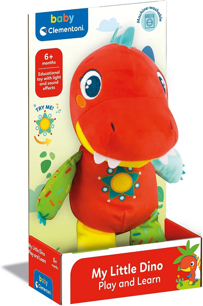 Clementoni 61384 My Little Dinosaur-Play Pelúcia, Criança Interativa, Luz e Sons, Aprender Infantil, Brinquedos de Atividade para 6 Meses, Multicoloridos