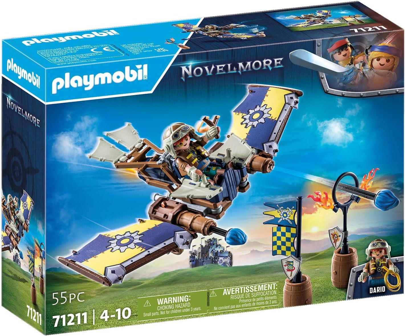 Playmobil 71211 Novelmore - Planador de Dario, planador voador com canhões de ferrolho, castelo medieval e brinquedo de cavaleiros, encenação divertida e imaginativa, conjunto de brinquedos adequado para crianças de 4 anos ou mais