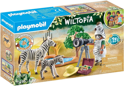 Playmobil 71295 Wiltopia Fotógrafo com Zebras, explorando o reino animal, brinquedo educativo feito de material sustentável, dramatização divertida e imaginativa, conjuntos de jogos adequados para crianças a partir de 4 anos