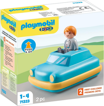 Playmobil  71323 1.2.3: Push & Go Car Carro de brinquedo interativo com motor de volante para crianças descobrirem funções básicas, conjuntos de jogos adequados para crianças de 12 meses ou mais