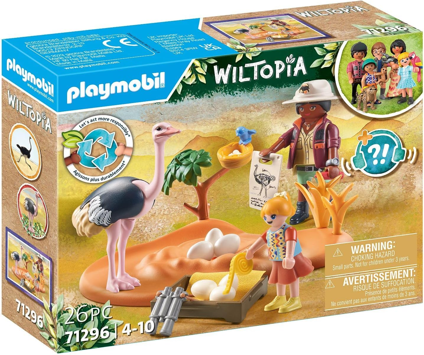 Playmobil 71296 Wiltopia Ostrich Nest, experiência de safári com efeito de aprendizagem animal, brinquedo educativo feito de material sustentável, dramatização divertida e imaginativa, conjuntos de jogos adequados para crianças a partir de 4 anos