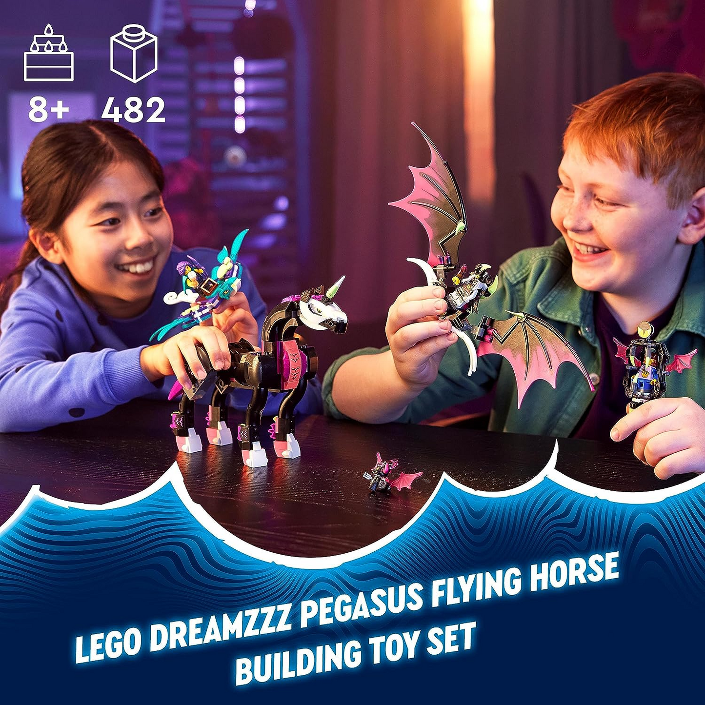 LEGO 71457 DREAMZzz Pegasus Flying Horse Toy Set, Construa uma Criatura Fantástica de 2 Maneiras, Inclui Minifiguras Zoey, Nova e Nightmare King do Programa de TV, Brinquedos Criativos de Animais para Crianças, Meninos, Meninas