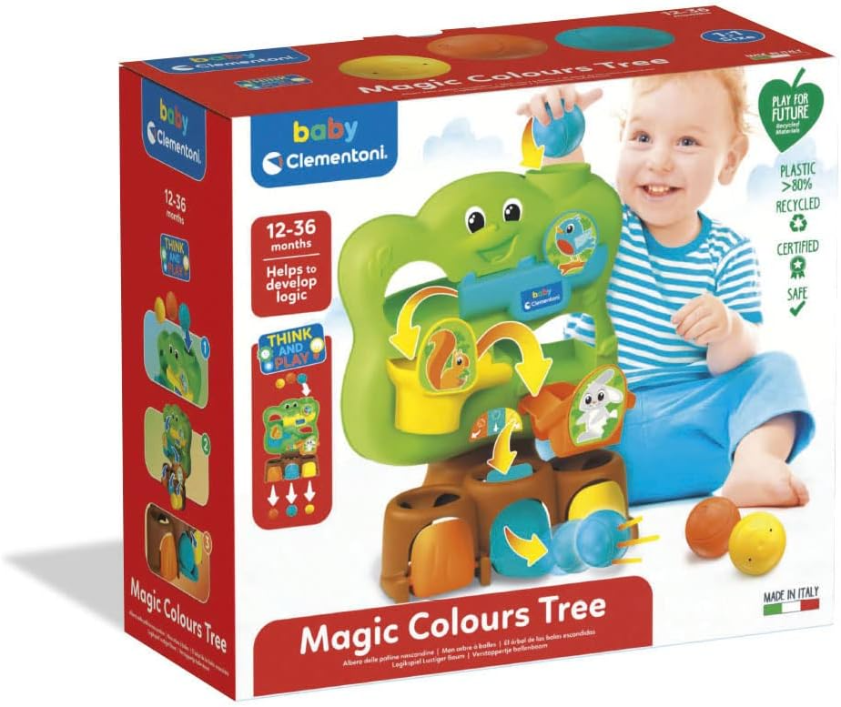 Clementoni  17687 Arbol de las Bolas ocultas Magic Color Tree-Ball Drop, Early, Infant, Activity Toys for 1 Year Olds, Made in Italy, Multicolour, Medio