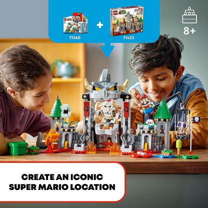 LEGO 71423 Super Mario Dry Bowser Castle Battle Expansion Set com 5 personagens, incluindo Purple Toad, Bone Piranha Plant e Goomba Figures, brinquedo montável para crianças, meninos, meninas com mais de 8 anos