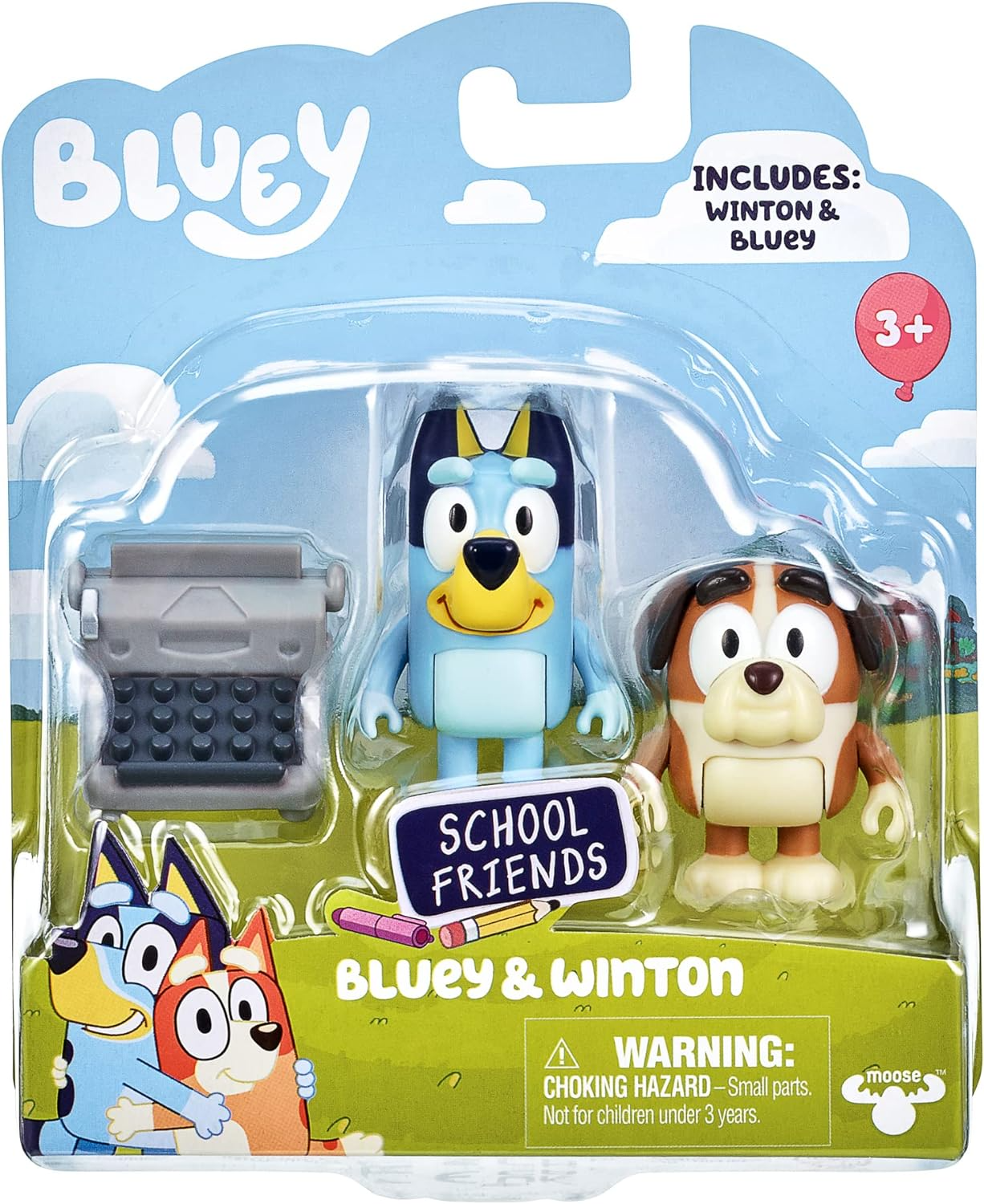 Bluey e Winton School Friends 2 pacotes oficiais de figuras de ação de personagens colecionáveis de 2,5-3 polegadas com acessório de máquina de escrever