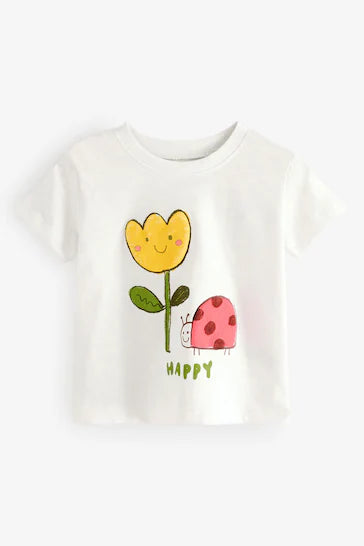 |Niña| Camiseta Manga Corta 100% Algodón - Personaje Mariquita Blanca (3 meses a 7 años)