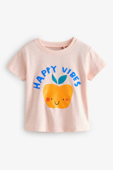 |Girl| Camiseta De Manga Curta 100% Algodão – Vibrações Felizes Rosa Claro (3 meses a 7 anos)