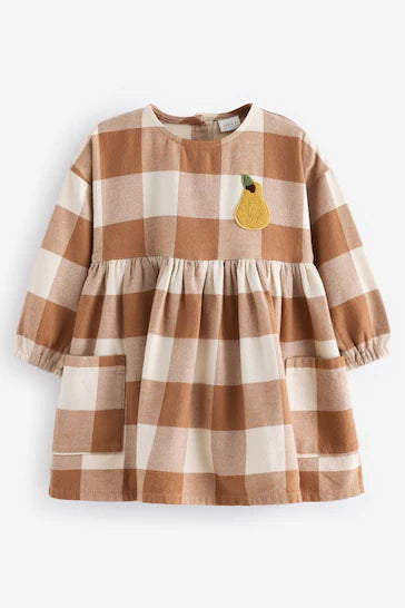 |Girl| Vestido Xadrez Bordado Marrom Canela 100% Algodão (3 meses a 8 anos)