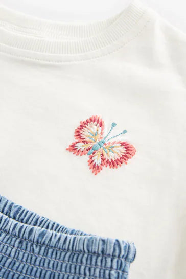 |Niña| Conjunto de camiseta y jeans de malla floral rosa (3 meses a 8 años)