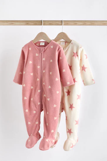 |BabyGirl| Conjunto De 2 Pijamas De Microfleece Rosa Para Bebê