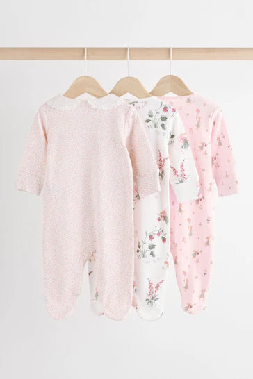 |Niña| Conjunto de 3 Pijamas para Bebé 100% Algodón - Rosa/Blanco (0-2 años)