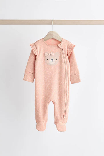 |BabyGirl| Pacote De 3 Macacões Para Bebês Com Zíper De Personagem - Urso Rosa (0 meses a 2 anos)