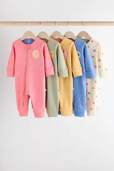 |BabyGirl| Conjunto De 5 Pijamas Multi-Bebê Sem Pés Com Zíper Bidirecional 100% Algodão (0 meses a 3 anos)