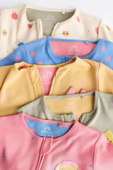 |Niña| Set de 5 Pijamas Multibebé Sin Pies con Cremallera Bidireccional 100% Algodón (0 meses a 3 años)