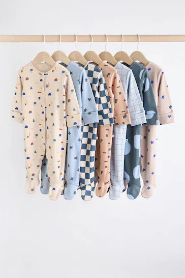 |Bebé| Set de 7 Pijamas para Bebé 100% Algodón Estampado Azul (0 meses a 2 años)