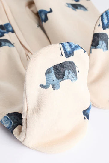 |BabyBoy| Conjunto De 3 Macacões Para Bebê Com Zíper 100% Algodão - Elefante Azul (0 meses a 2 anos)