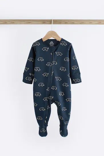 |BabyBoy| Conjunto De 3 Macacões Para Bebê Com Zíper 100% Algodão - Elefante Azul (0 meses a 2 anos)