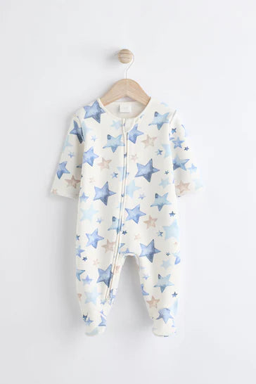 |BabyBoy| Macacão Para Bebê Com Zíper Bidirecional e Forro De Lã - Estrela Azul/Creme