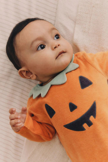 |BabyBoy| Conjunto De Pijama e Chapéu De Veludo Laranja Para Bebê Halloween (0 meses a 3 anos)